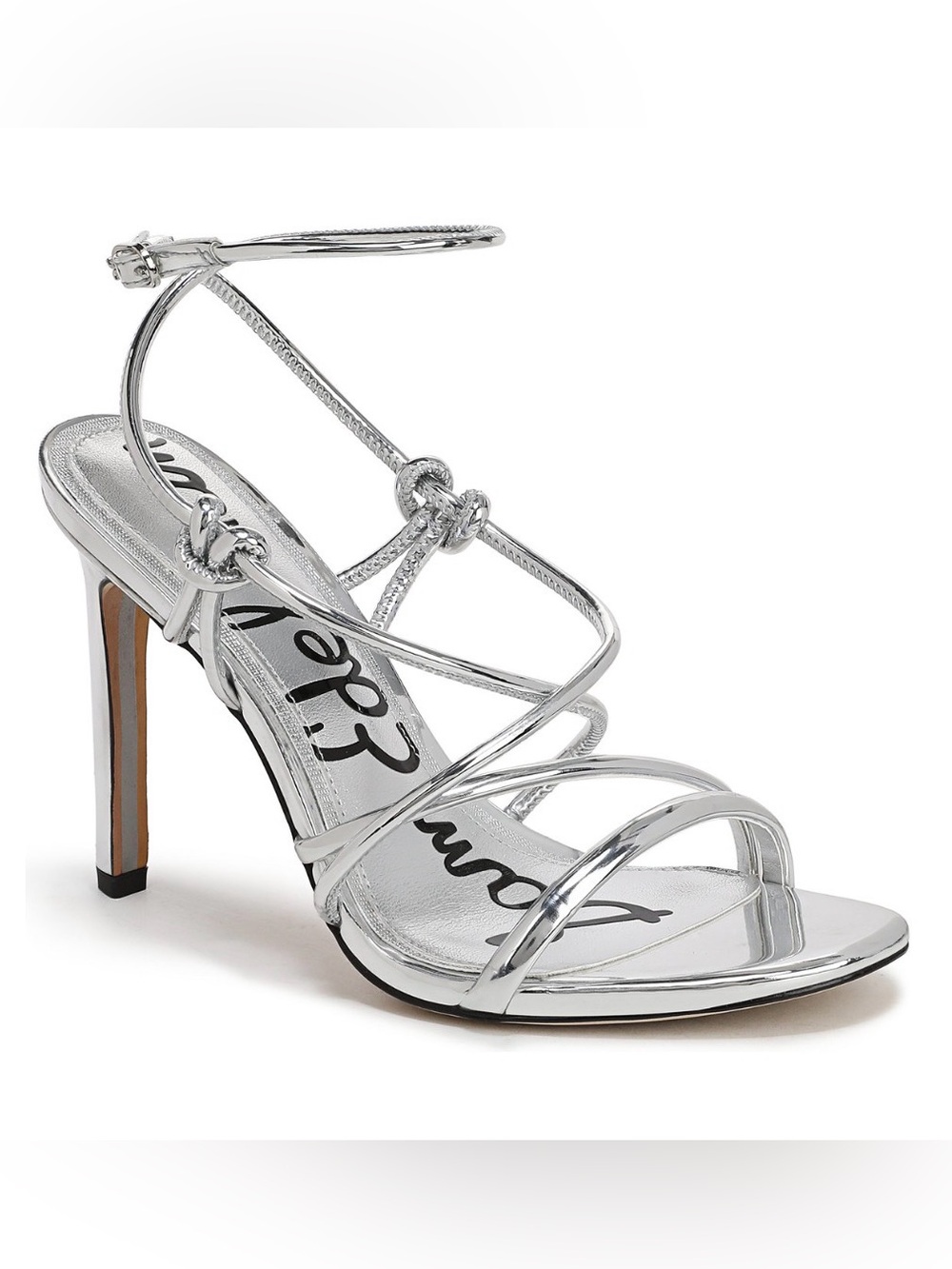 Sam Edelman Isadora Silver Patent Strappy Heels Size 8.5 Lace Up Stiletto 4” NEW